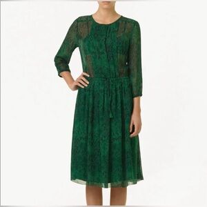 T.BABATON (Aritzia) Theo Python Print Dress in 100% SILK. Green/black. XS